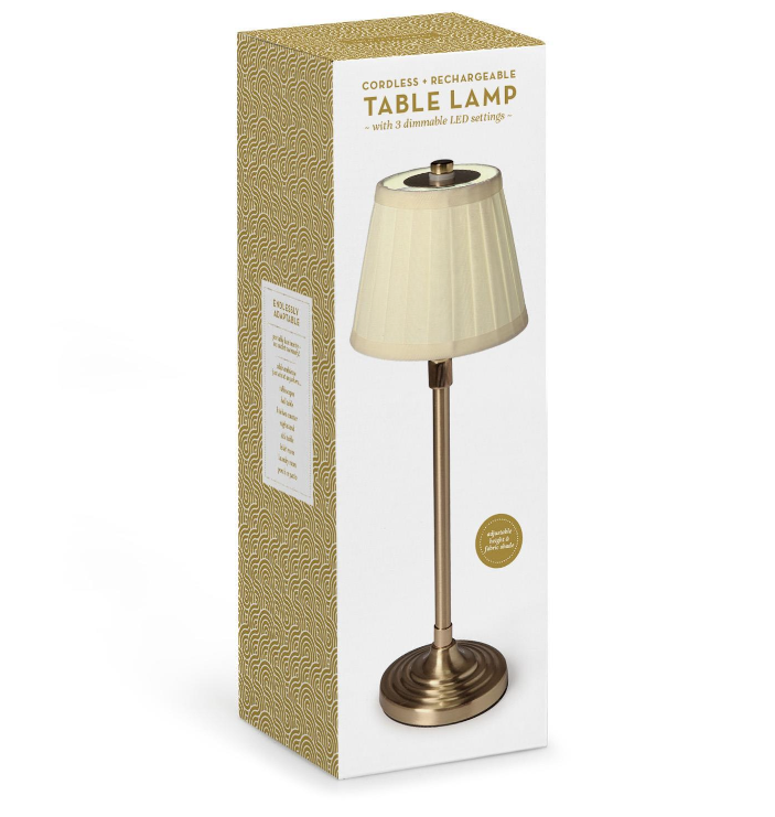 LED Adjustable Cordless Table Lamp | Pleated Fabric Lamp Shade
