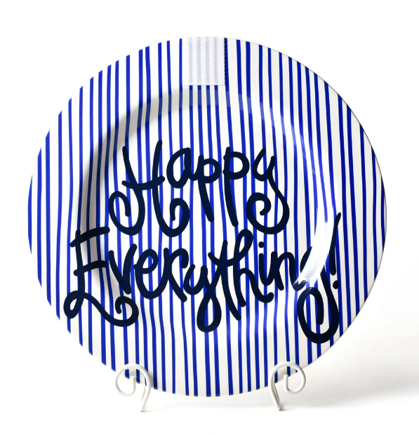 HE Big Round Happy Everything! Platter | Indigo Skinny Stripe