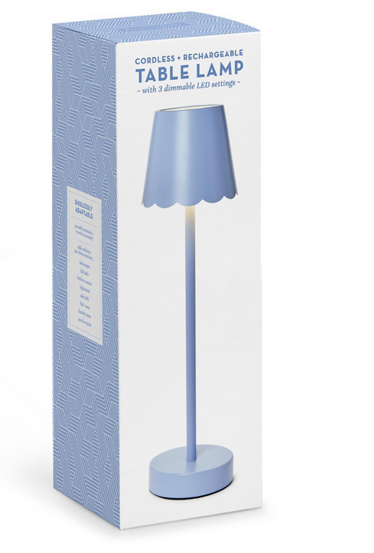 LED Cordless Table Lamp with Scalloped Edge Shade | Blue
