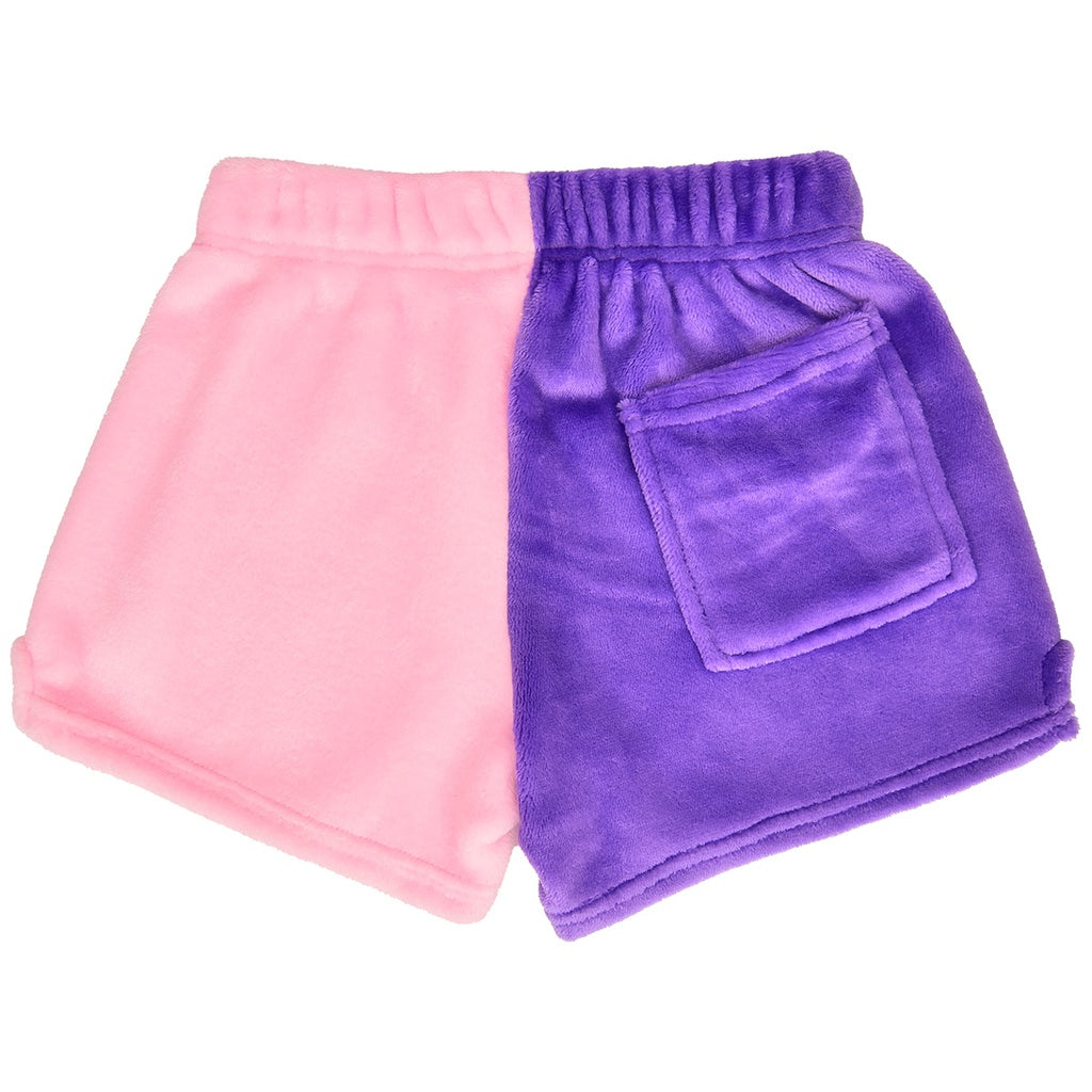 Color Block Plush Shorts | Vivid Violet & Rose Heart