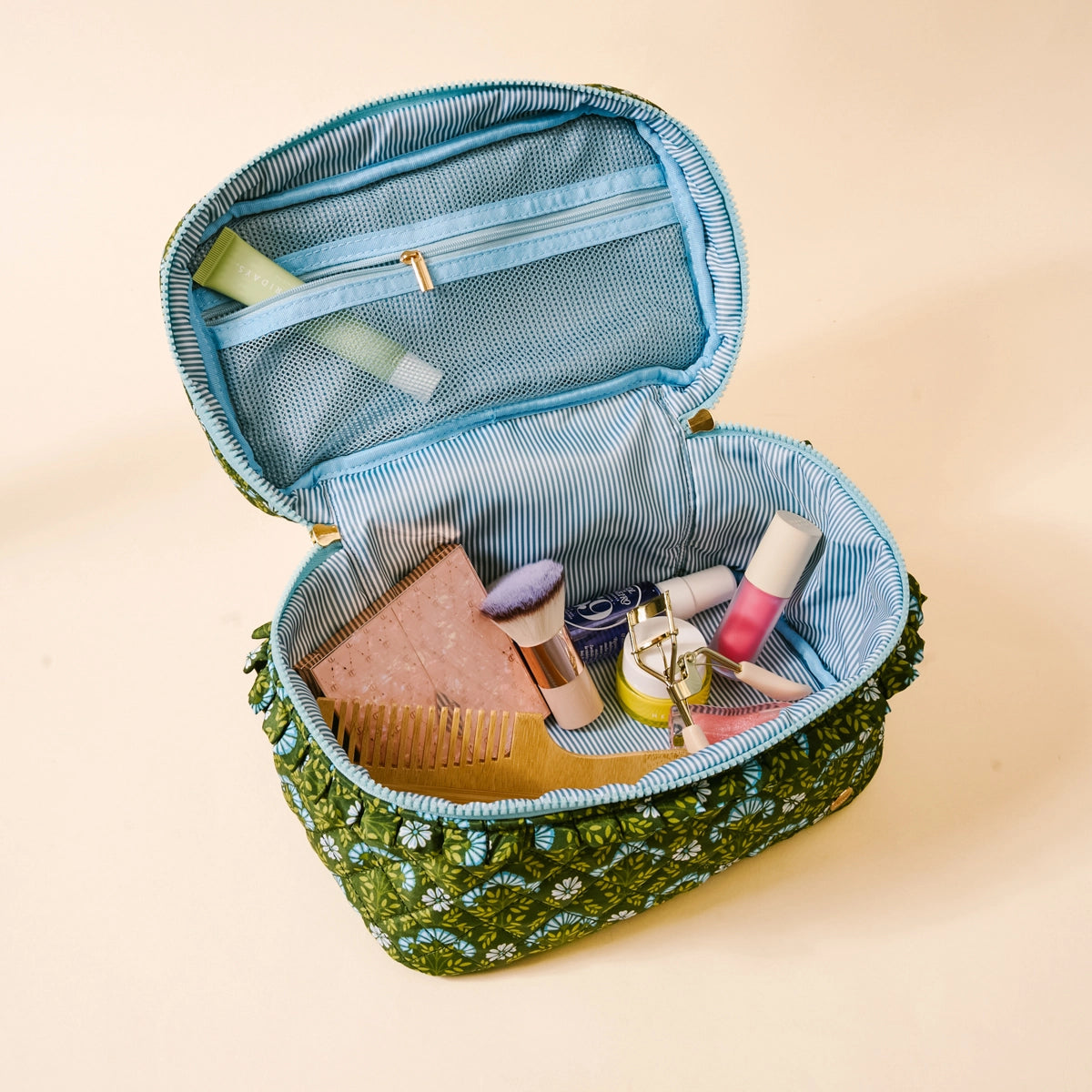 Glam & Go Quilted Cosmetic Bag | Everbloom Forest Green