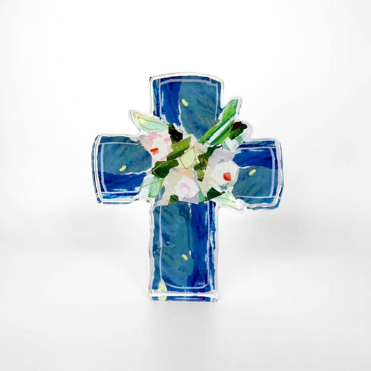 Acrylic Cross | Blue Confetti