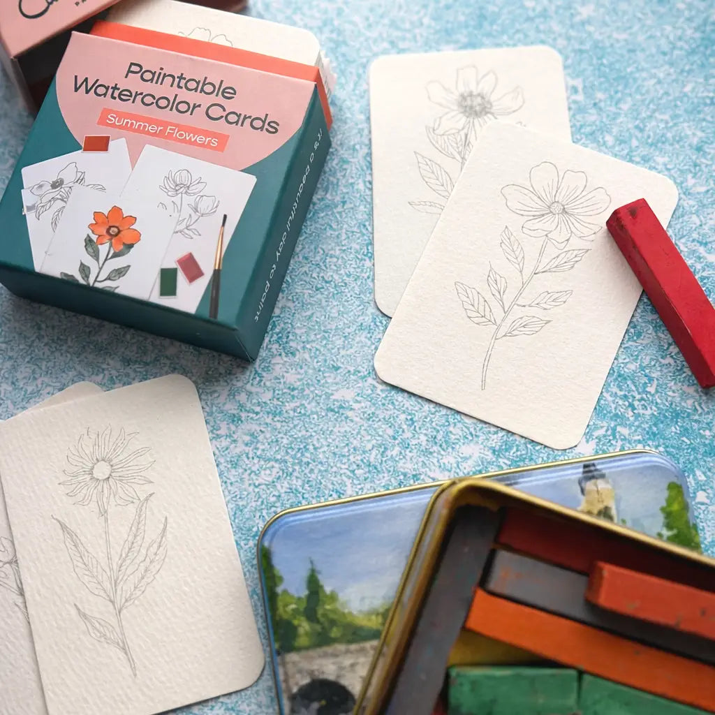 Paintable Watercolor Card Deck | Summer Flowers