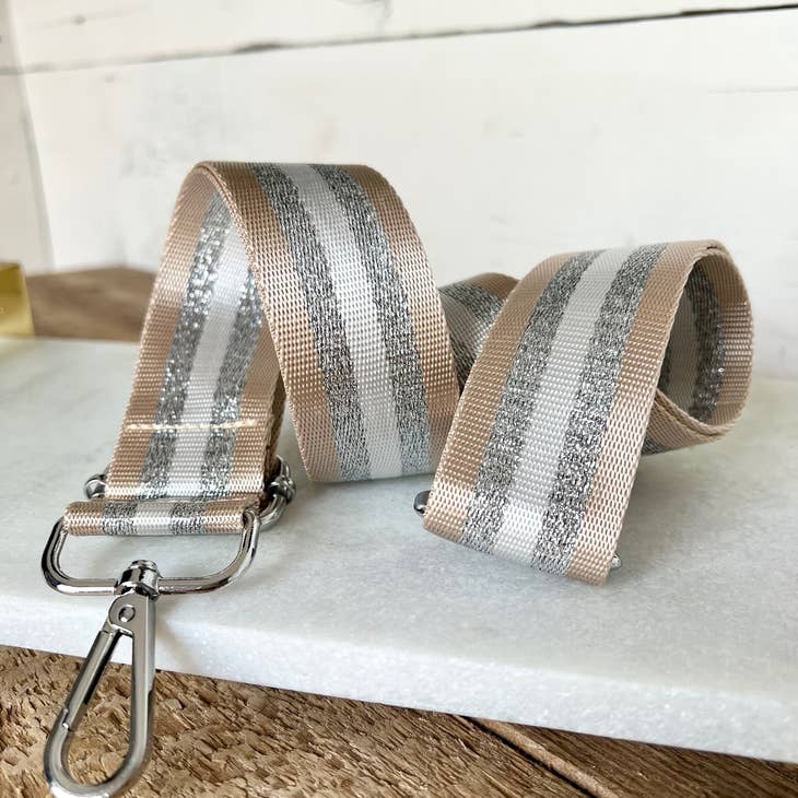 Bag Strap - Stripe Silver and Khaki