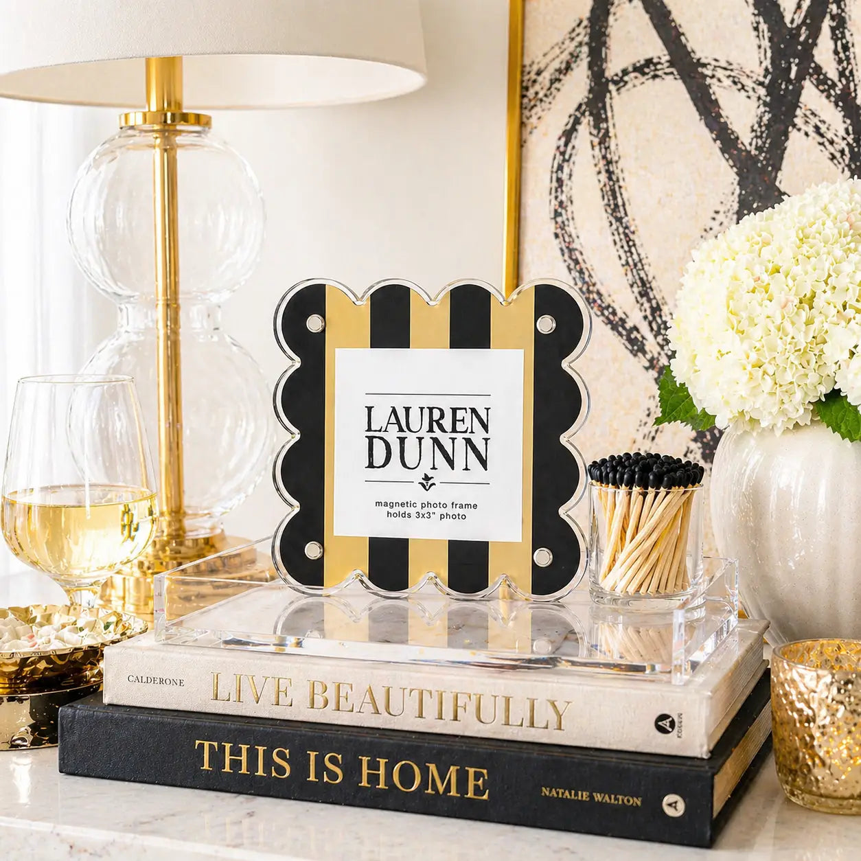 Gameday Scalloped Acrylic Frame | Muted Gold & Black Striped