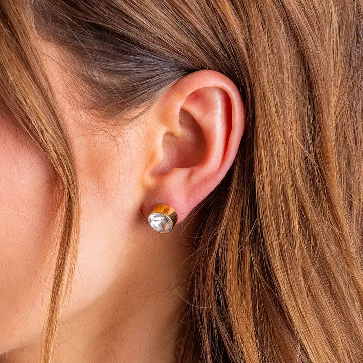 Stud Earrings | Gold-Plated w/ Bezel Gems | Maren