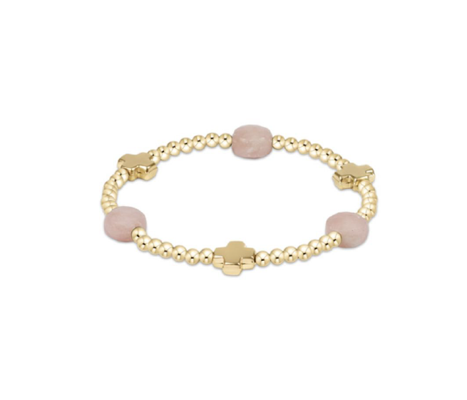 Signature Cross Admire Gold Pattern 3mm Bead Bracelet | Pink Opal