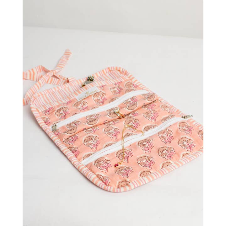 Layla Pink Quilted Jewelry Roll