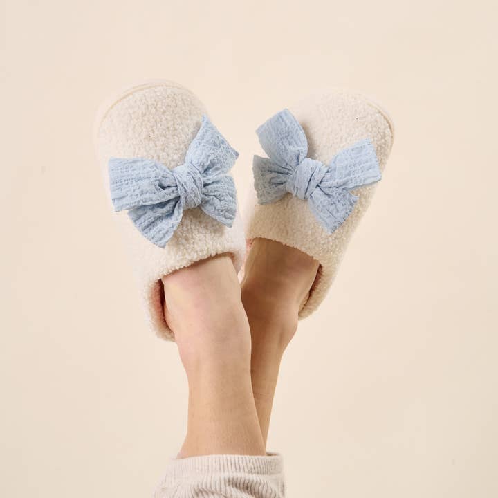 Fuzzy Slippers | Betty Bow | Light Blue