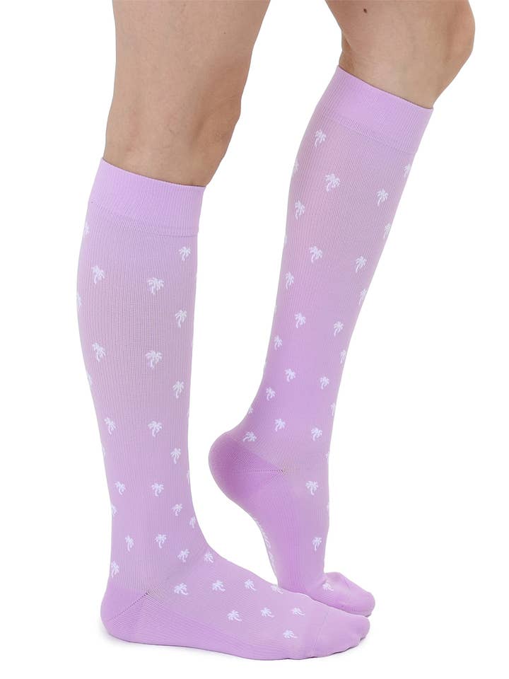 Compression Socks | Purple with White Palm Trees