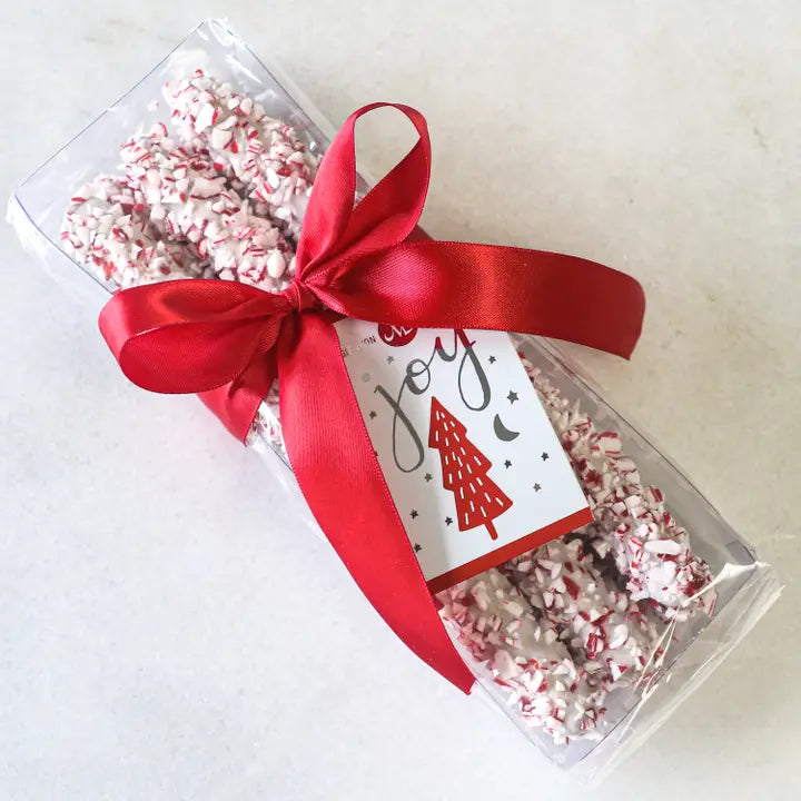 White Chocolate Covered Pretzel Rods with Peppermint