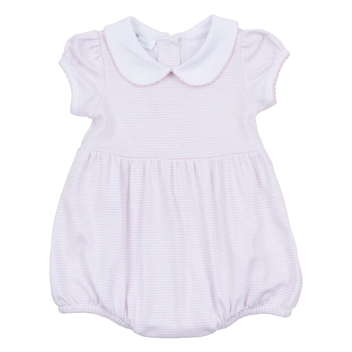 Mini Stripes Collared Short Sleeve Bubble | Pink