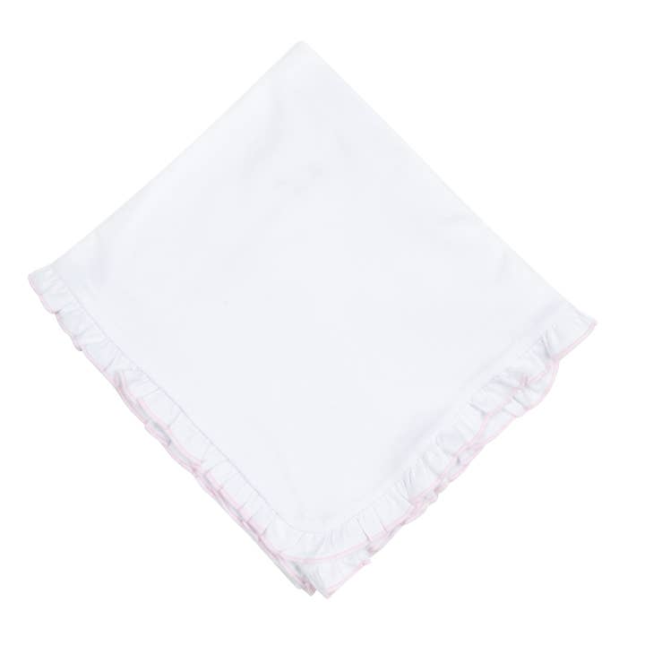 Essentials White Ruffle Receiving Blanket | Pink Trim