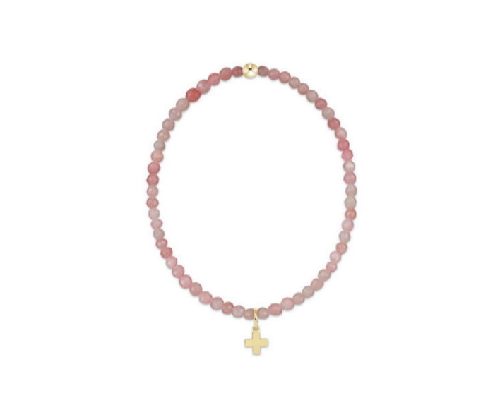 Classic Pink Opal 3mm Bracelet | Signature Cross Gold Charm