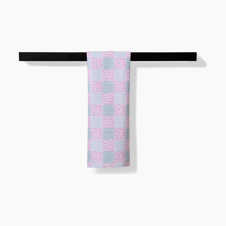Bar Towel | Mini Flowers and Stripes Check | Pink and Green