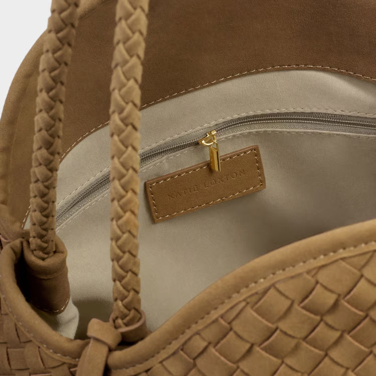 Nova Hand Woven Large Shoulder Bag | Light Caramel Suedette