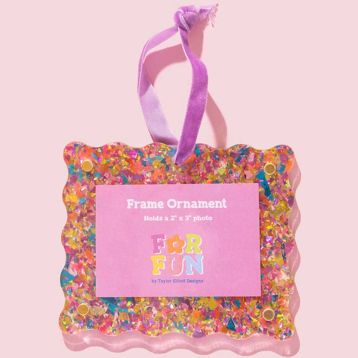 Acrylic Frame Ornament | Pink w/ Purple Ribbon