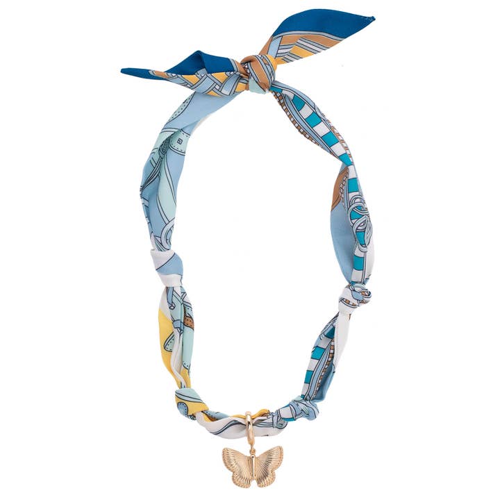 Desiree Butterfly Scarf Necklace in Light Blue/White