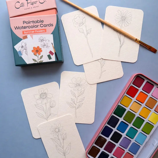 Paintable Watercolor Card Deck | Summer Flowers