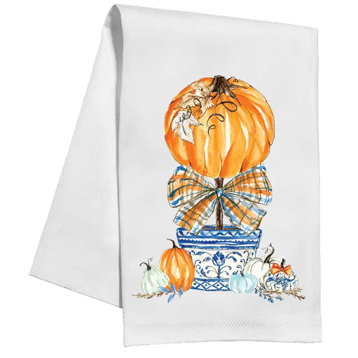 Kitchen Towel | Pumpkin Topiary with Plaid Bow