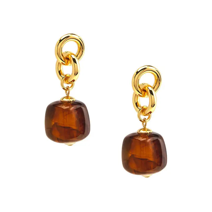 Tessa Puffy Square Resin Drop Earring | Tortoise