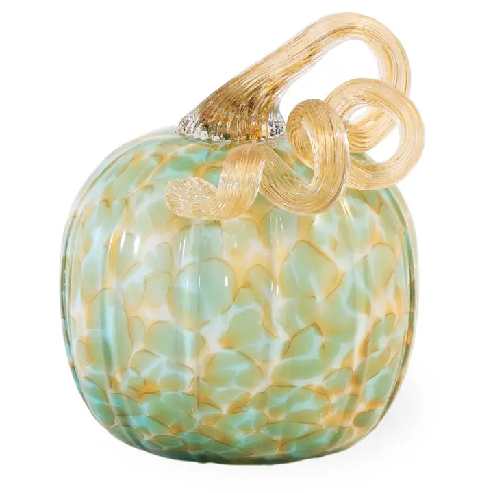 5.5" Tall Green & Gold Glass Pumpkin w/ Gold Stem