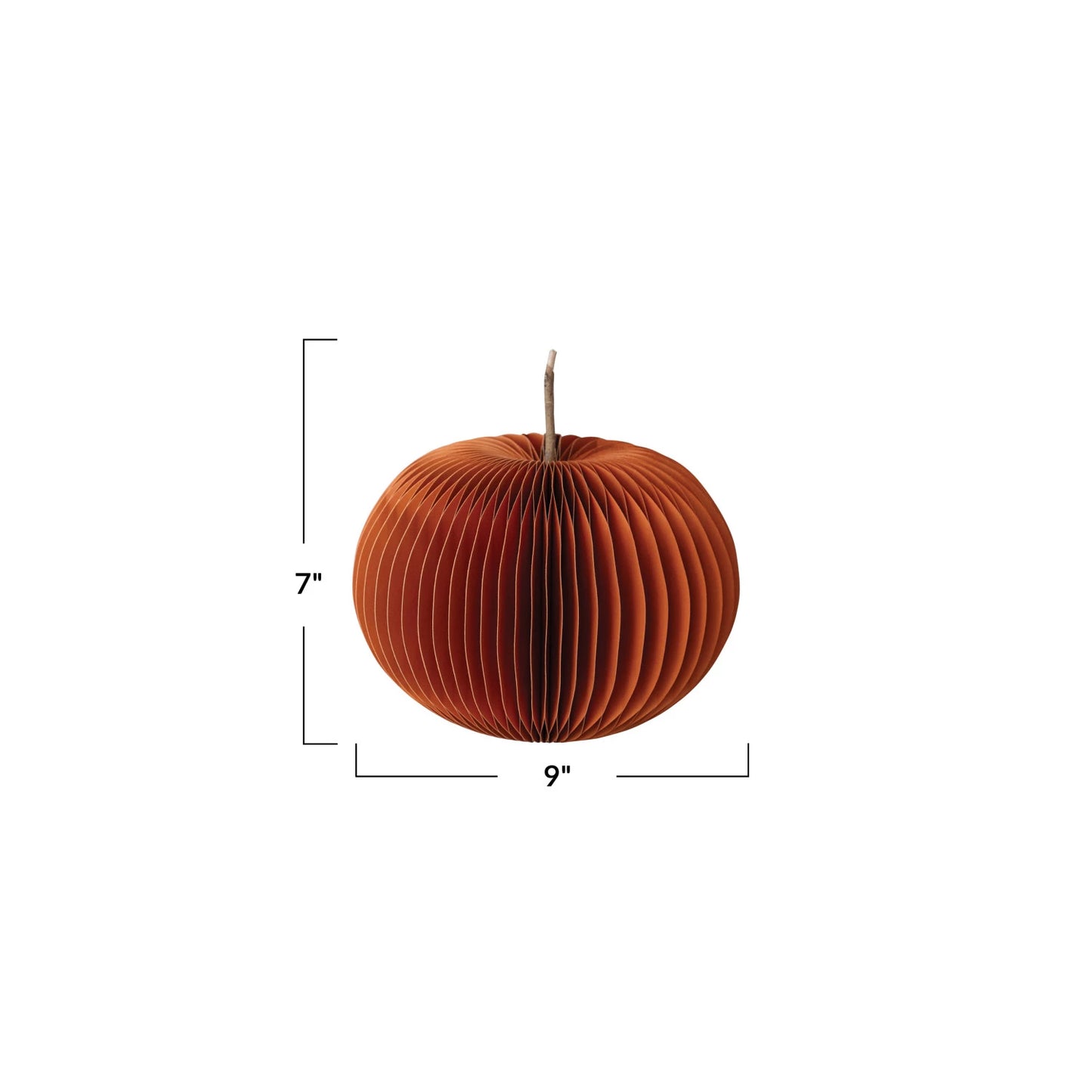 Paper Folding Honeycomb Pumpkin w/ Dried Natural Twig Stem | Orange