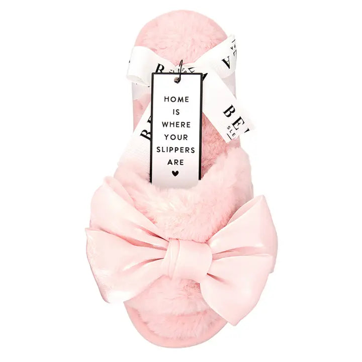 Plush Slippers | Light Blush Bow | Medium