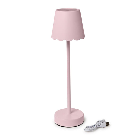LED Cordless Table Lamp with Scalloped Edge Shade | Pink