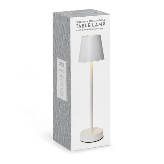 LED Cordless Table Lamp with Scalloped Edge Shade | White