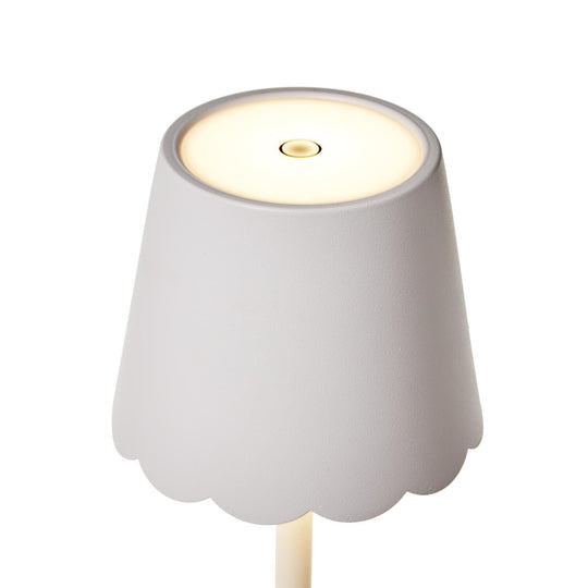 LED Cordless Table Lamp with Scalloped Edge Shade | White