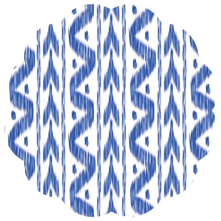 Scalloped Paper Placemat Pad | Blue Ikat
