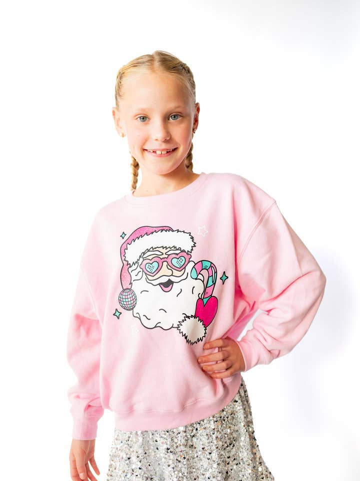 Bubble Gum Pink Disco Santa Sweatshirt | Youth