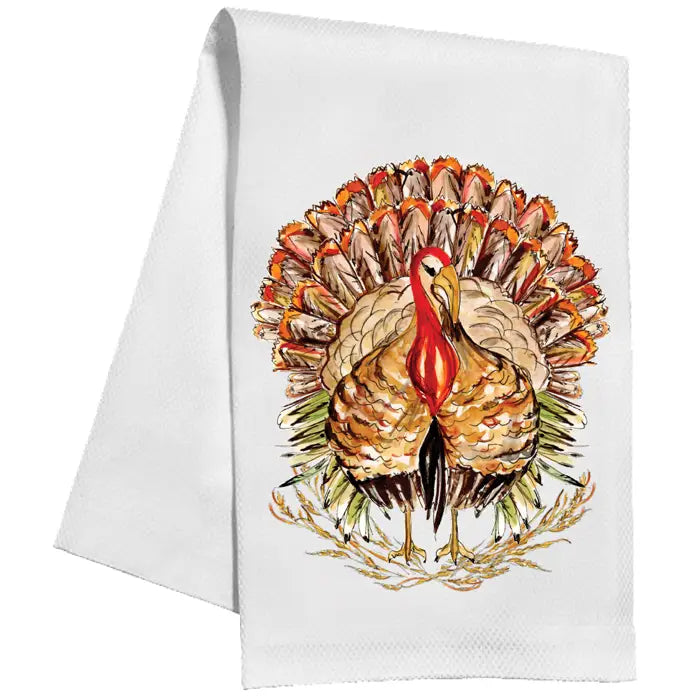 Kitchen Towel | Handpainted Turkey with Fall Foliage
