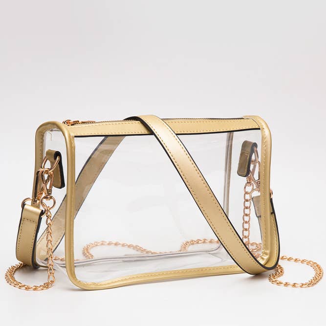 Clear Rectangle Stadium Crossbody Bag | Gold