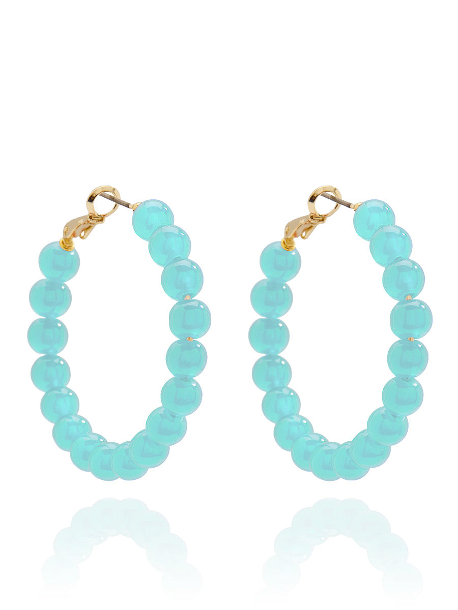 Medium Glass Bead Hoop Earring | Bright Blue