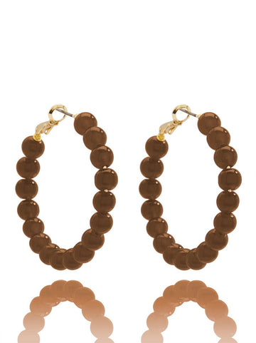 Medium Glass Bead Hoop Earring | Brown