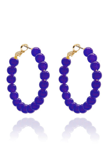 Medium Glass Bead Hoop Earring | Cobalt