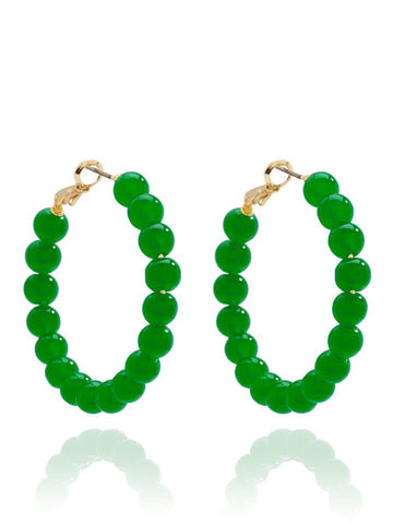 Medium Glass Bead Hoop Earring | Emerald