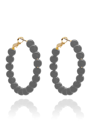 Medium Glass Bead Hoop Earring | Gray