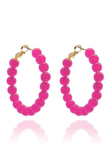 Medium Glass Bead Hoop Earring | Hot Pink