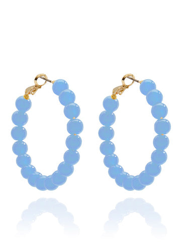 Medium Glass Bead Hoop Earring | Light Blue