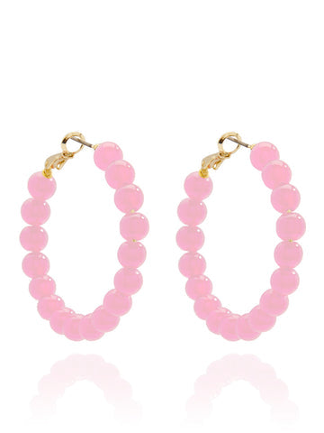 Medium Glass Bead Hoop Earring | Light Pink