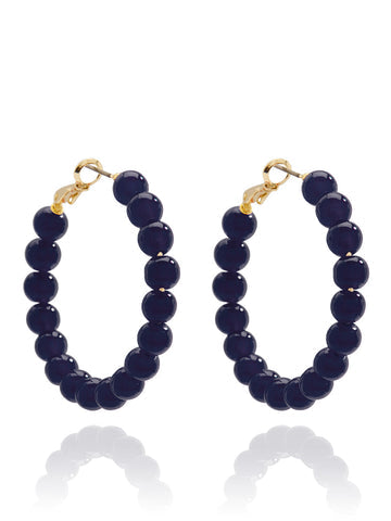 Medium Glass Bead Hoop Earring | Navy