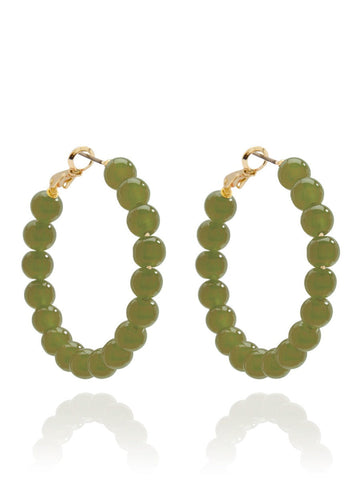 Medium Glass Bead Hoop Earring | Olive
