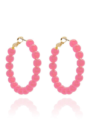 Medium Glass Bead Hoop Earring | Pink