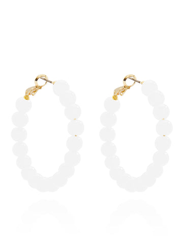 Medium Glass Bead Hoop Earring | White