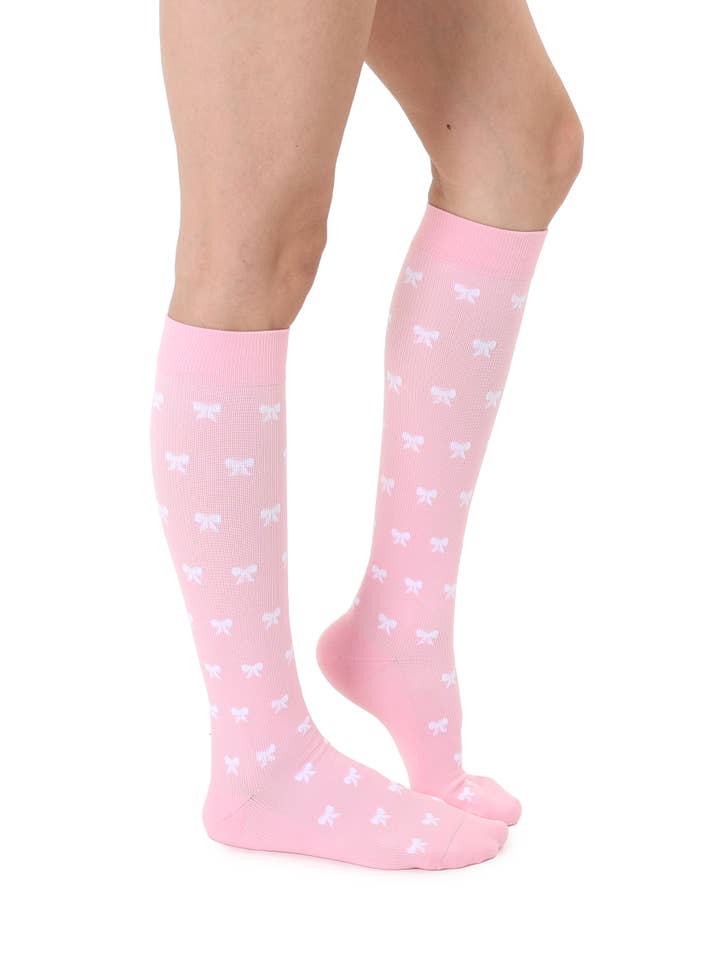 Compression Socks | Pink with White Ribbon Bows