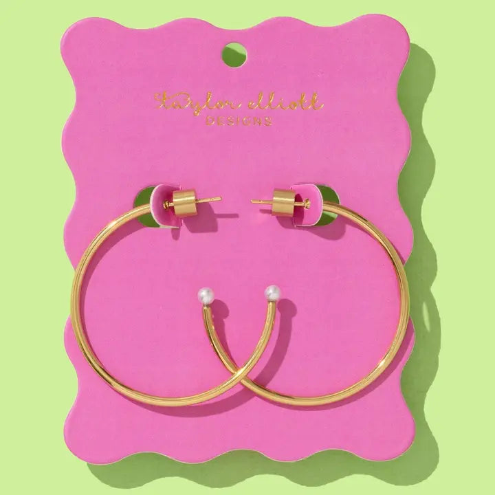 X-Large Hoop Earrings | Gold-Plated w/Pearl Tips | Alexis