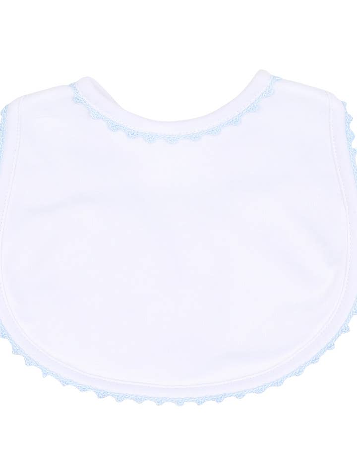 Baby Joy Bib | Blue Crochet Trim
